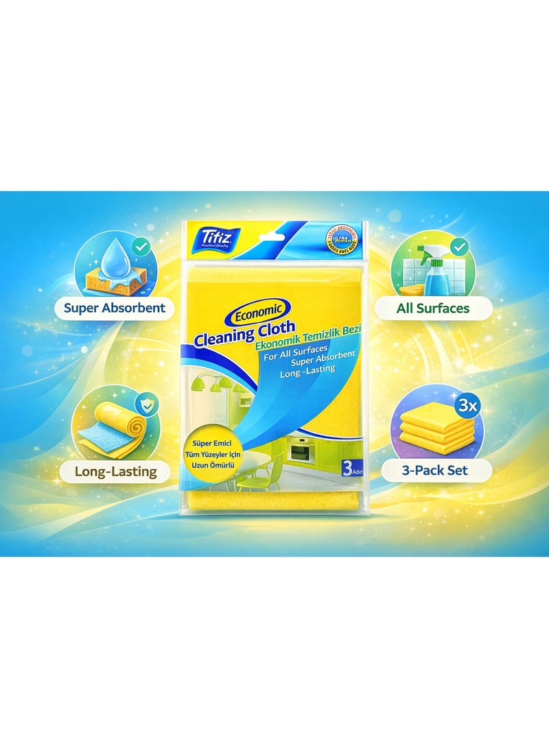 Titiz Economic Cleaning Cloth for All Surfaces, Microfiber Sponge Wiping Towel, Super Absorbent Non Scratch Household Cloth, 30 x 30 Centimeter, Pack of 3, Yellow - Image 4